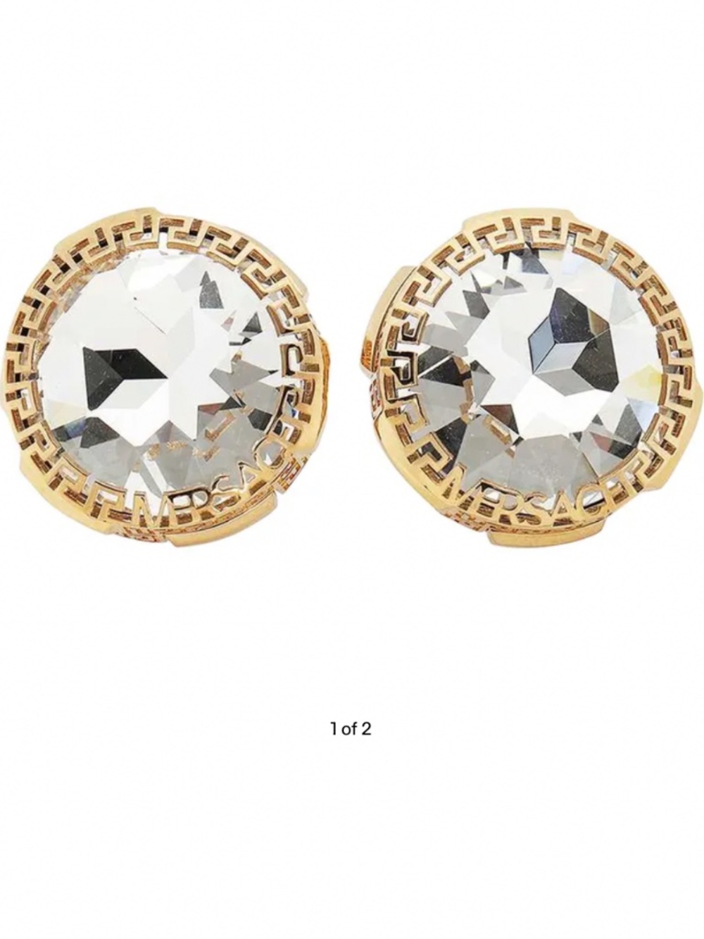 Versace Gold Tone Bezel Crystal Stud Earrings